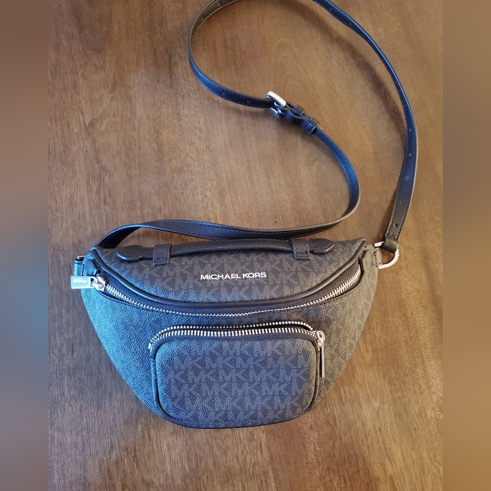 Michael Kors Gray Monogram Belt Bag with Silver Hardware